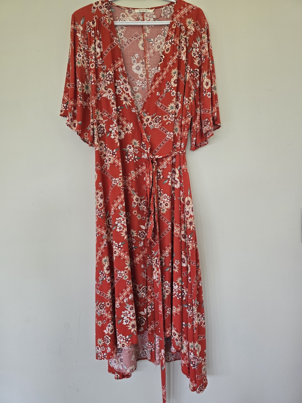 Anthropologie Red Floral Midi Wrap Dress